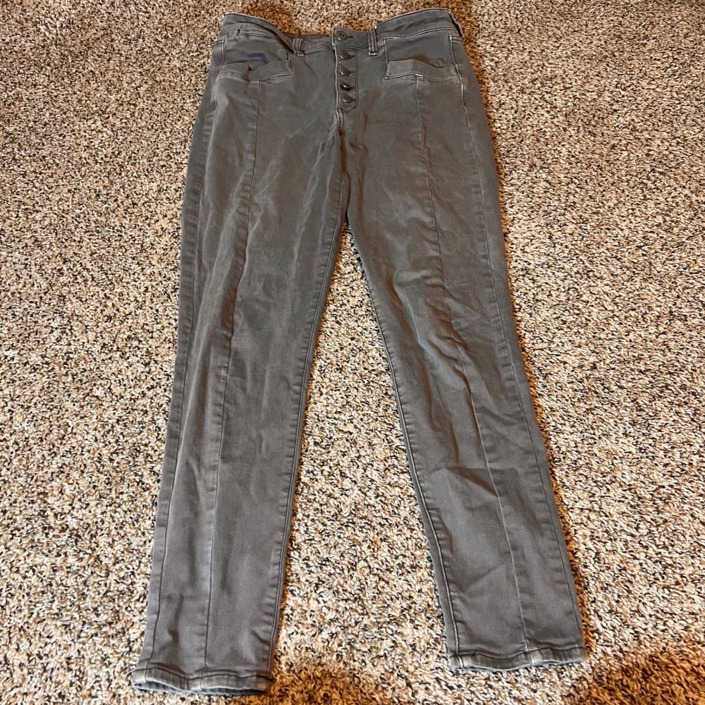 American‎ Eagle Jeggings High Waisted Button Fly Green Wash Size 12